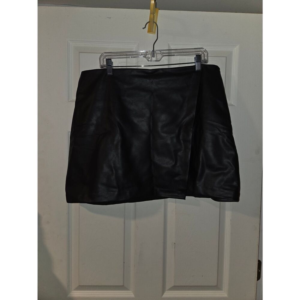 Old Navy Black Faux Leather Mini Skirt - Women's Stylish Wrap Front